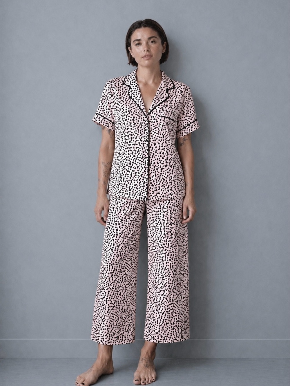 Kate Spade pink w/ black polka dot pajamas, top and pants. Sz M